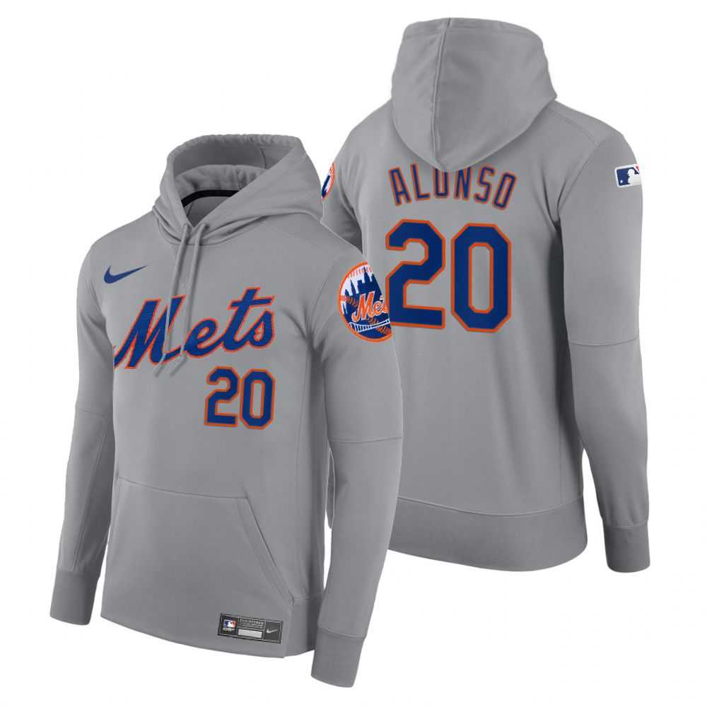 Men New York Mets 20 Alonso gray road hoodie 2021 MLB Nike Jerseys